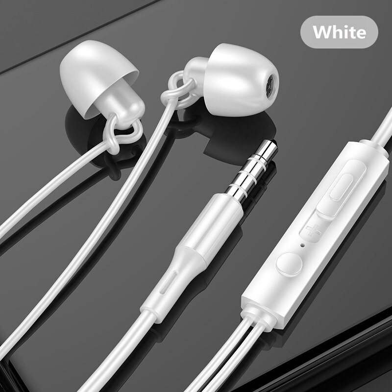 Noise-cancelling Sleep Headphones With Mic HiFi Soft Silicone Soundproof Sleep On The Side Without Pressure 3.5mm Plug For Phone: white