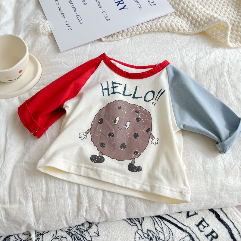 HoneyCherry Infant Cozy Pullover Print Simple Colorblock Long Sleeve T-Shirt baby girl t shirt: Red / 24M