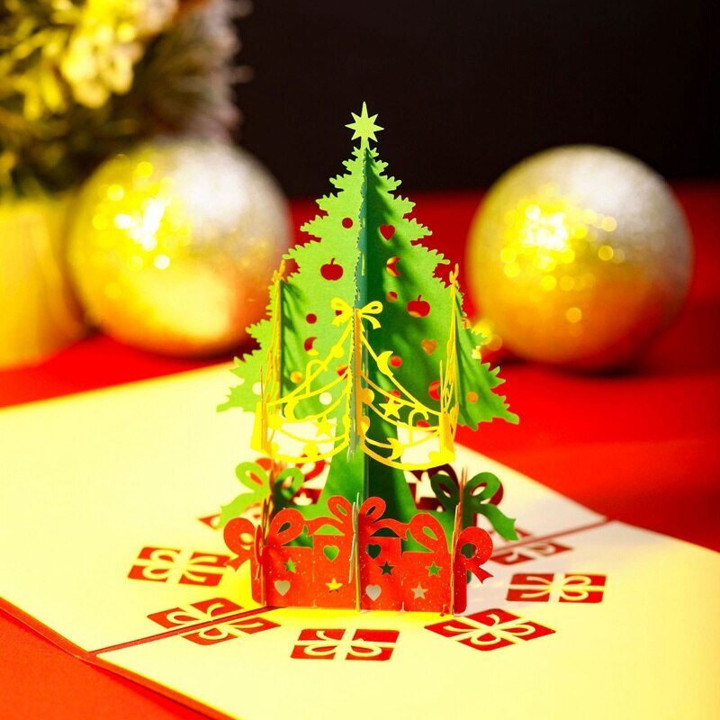 Kerst Herten Boom 3D Pop Up Kaarten Postkaart Met Envelop Xmas Uitnodiging Wenskaart Voor Kerst Feestartikelen