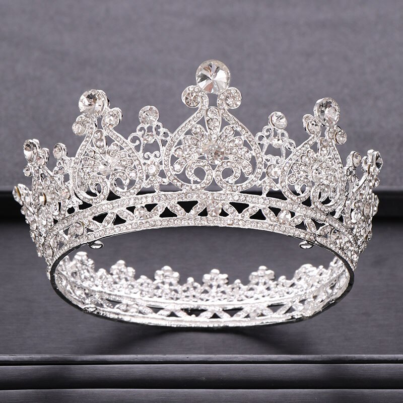 Acessórios para cabelo, acessórios de coroa para casamento, da moda, barroco, strass, coroa de cristal, tiara, coroa dourada, acessórios de cabelo de noiva: Prata