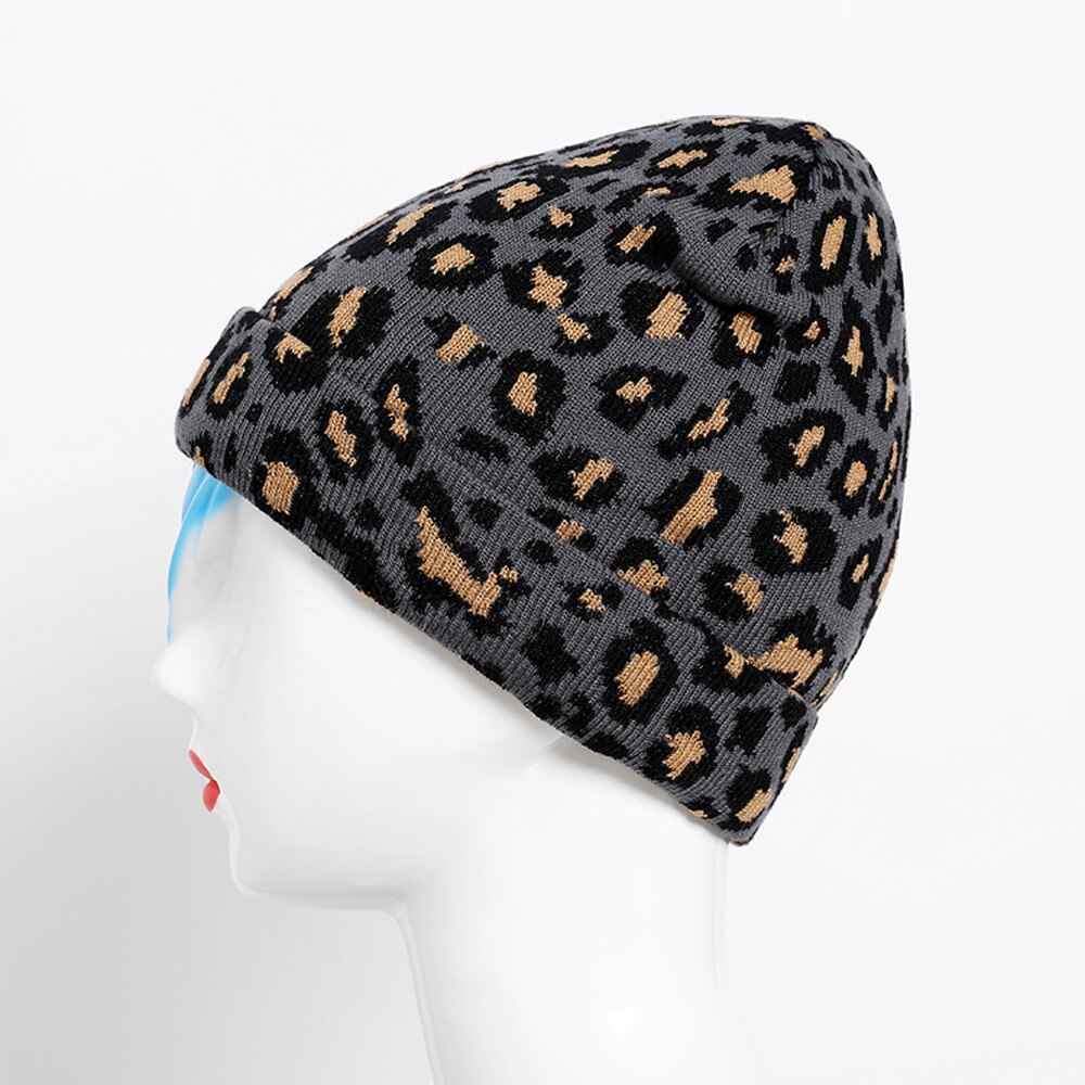 Vuxna kvinnor män vinter leopard virkad mössa stickad mössa varm mössa mössa hårboll varm mössa #t2