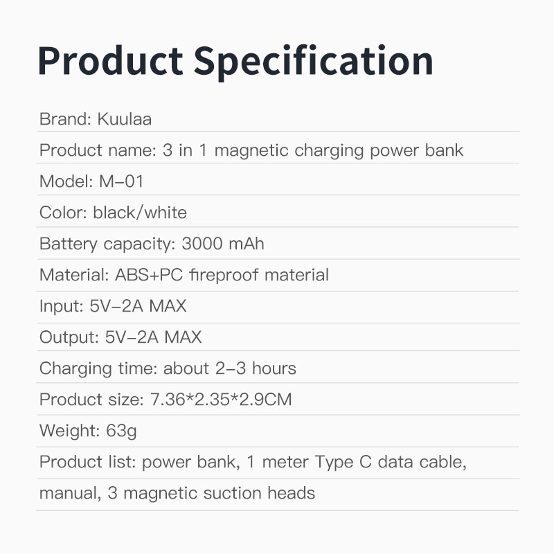 Kuulaa Magnetische Power Bank 3000Mah Mini Magneet Charger Powerbank Voor Xiaomi Emergency Mobiele Draagbare Magnetische Externe Batterij