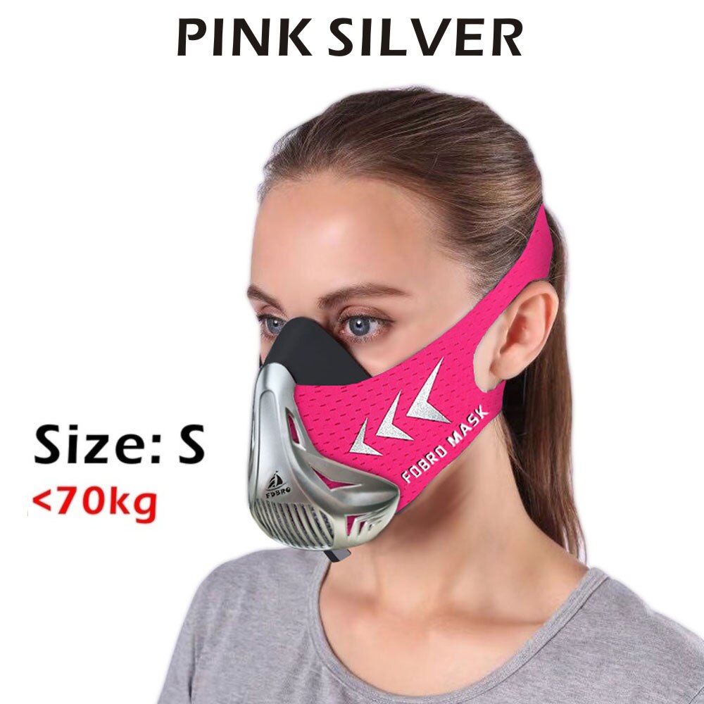 Fdbro sport løbemaske træning fitnesscenter træning cykling elevation cardio udholdenhed vejrtrækning stor højde konditionering sport maske: Sølv pink s