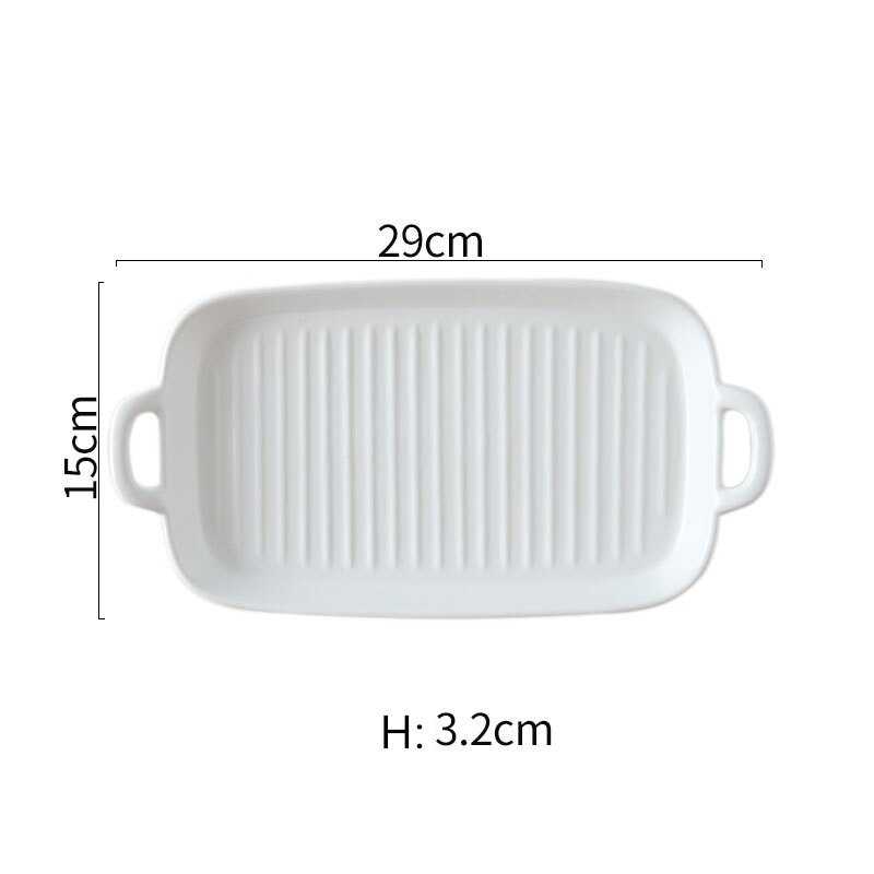 Nordic Solid Rectangle Ceramic Dinner Plate Double Ears Heat Resistant Porcelain Cheese Baking Plate Steak Sushi Fruit Tray: Rectangle  White