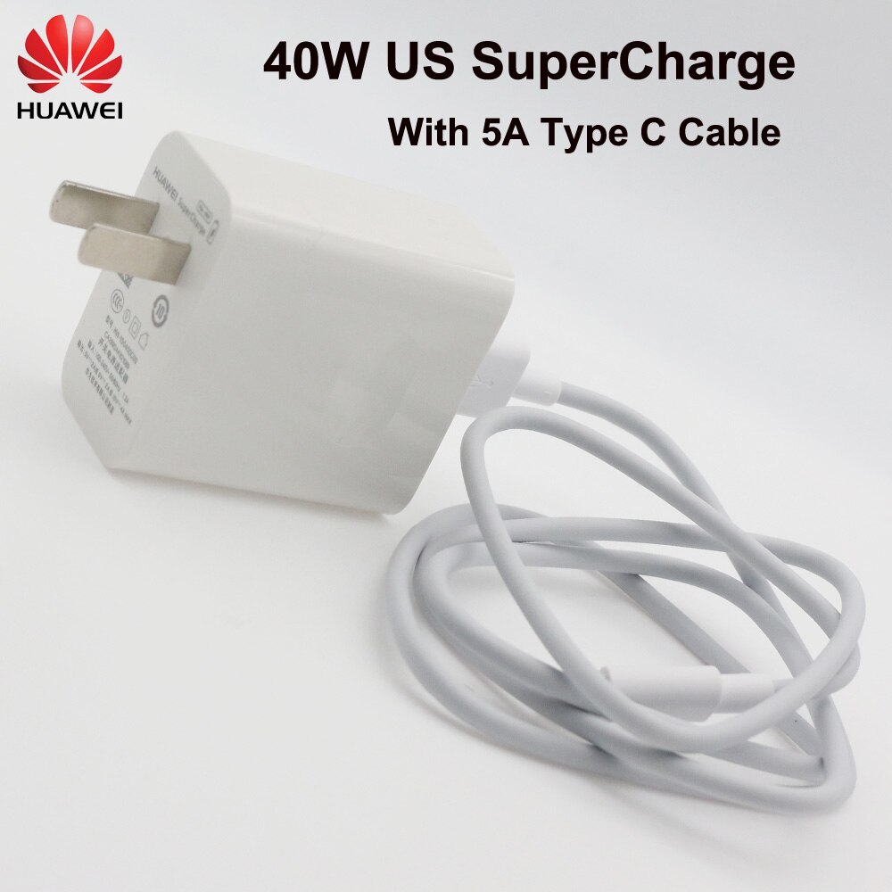 Originele Huawei P20 40W Fast Charger 10V 4A Super Charge Adapter 5A Usb Type C Kabel Voor Nova 5 T Pro Mate 30 40 Pro P 20 30 40: US and 100cm 5A Line