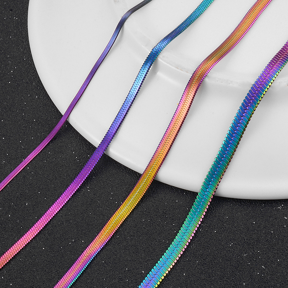 Men And Women Rainbow Color Stainless Steel Serpentine Necklace Chain Popular Hip Hop Jewelry