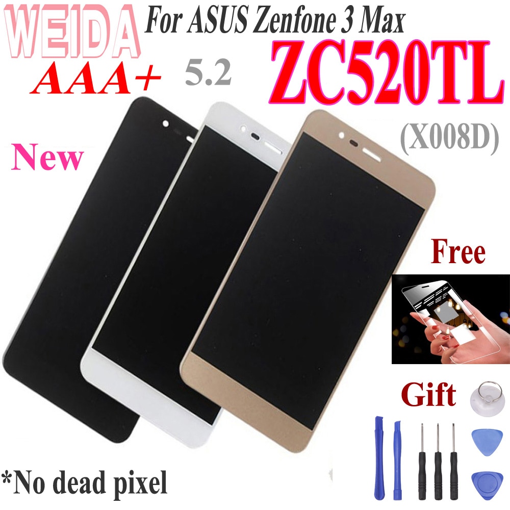 WEIDA-pantalla LCD de 5,2 pulgadas para ASUS Zenfone 3 Max ZC520TL, montaje de pantalla táctil, digitalizador con marco para ASUS X008D, herramientas gratuitas