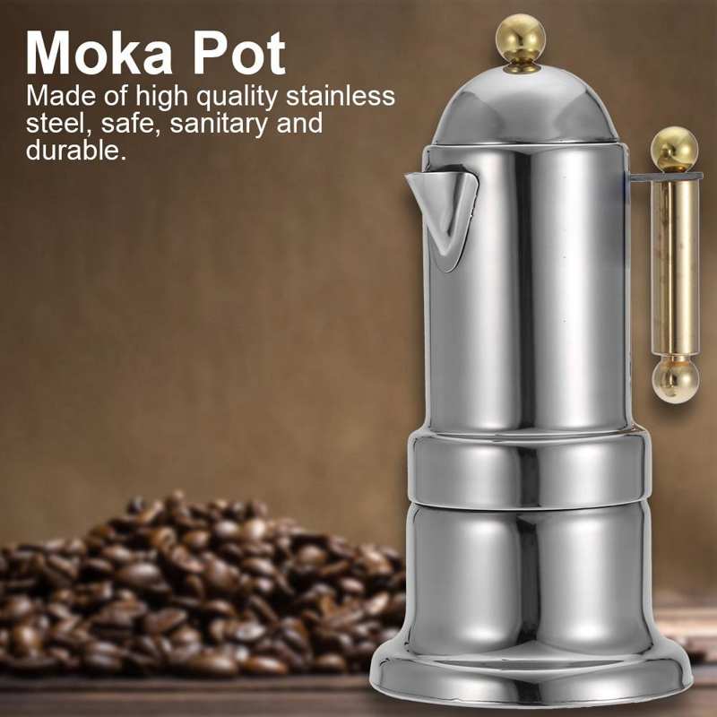 4 Kopjes Espresso Koffiezetapparaat Rvs Moka Pot Latte Kookplaat Met Veiligheidsventiel