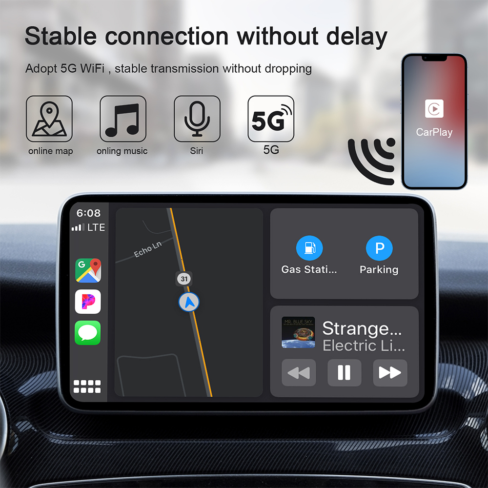 Trådløs biladapter, apple trådløs carplay-dongle, plug play wifi online oppdatering trådløs carplay-adapter for iphone