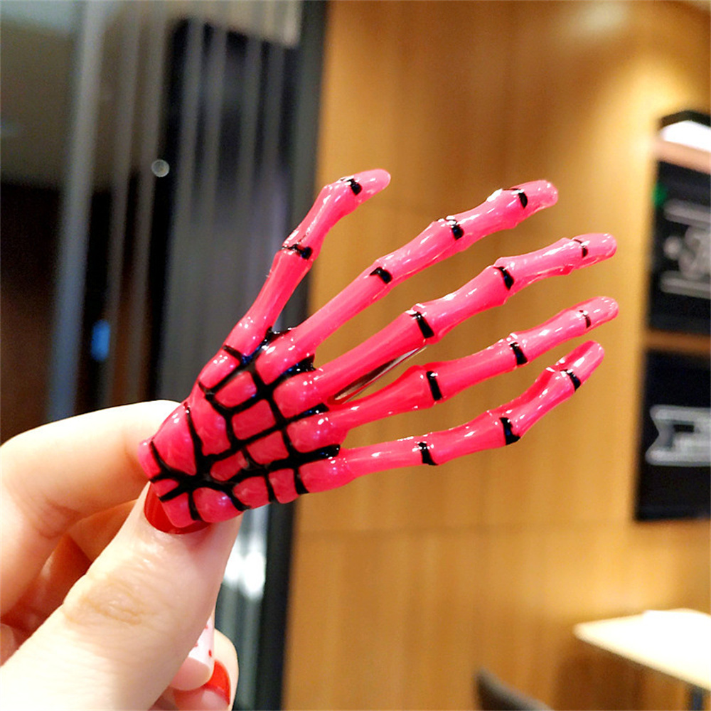 Fermaglio per capelli a mano con scheletro creativo per donna ragazza stile gotico forcina colorata trucco di Halloween copricapo per feste accessori per capelli: Rosso