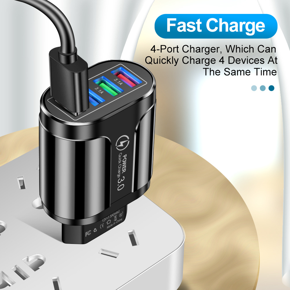 Uthai HC-385 3A 4-Port Mobiele Telefoon Oplader Led Licht 4 Usb Lader Opladen Hoofd Mobiele Telefoon Reislader