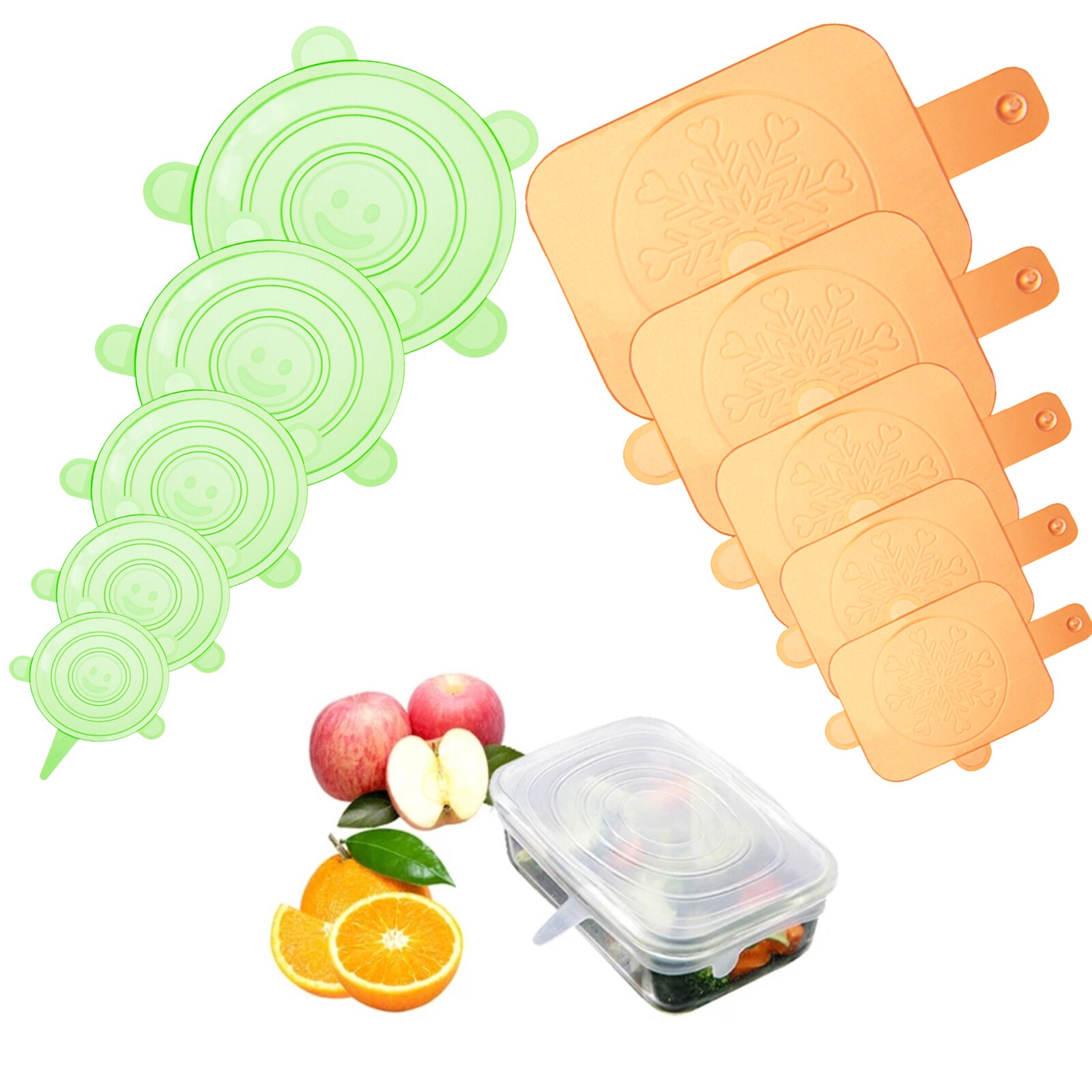 Couvercles alimentaires extensibles en Silicone, Pack de 10, sans BPA, réutilisables, durables, pour le stockage des aliments, pour bols, blanc, violet: green and orange