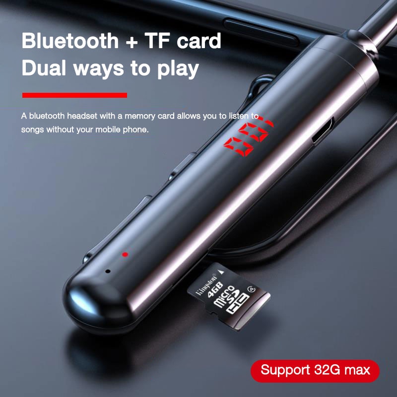 Eardeco 60 horas resistência bluetooth fones de ouvido estéreo baixo sem fio neckband power display led fone de ouvido cartão tf ímã