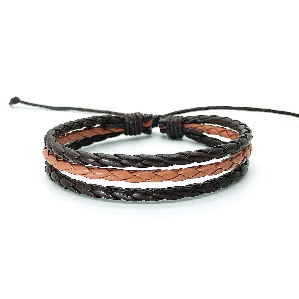 Bracelets 3 couches en cuir noir et marron pour hommes et femmes, nouvelle , Bracelet à breloques, corde tressée tissée à la main, , 2022: LB0002-10