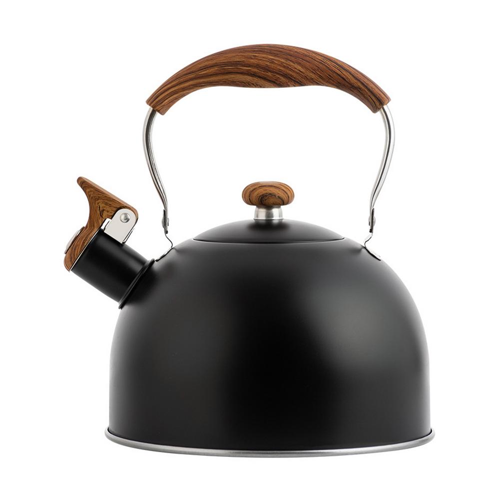 Bouilloire à thé en acier inoxydable 2,5 l, théière à poignée en bois, chaudière à eau classique pour toutes les cuisinières, vert menthe, Beige: Black