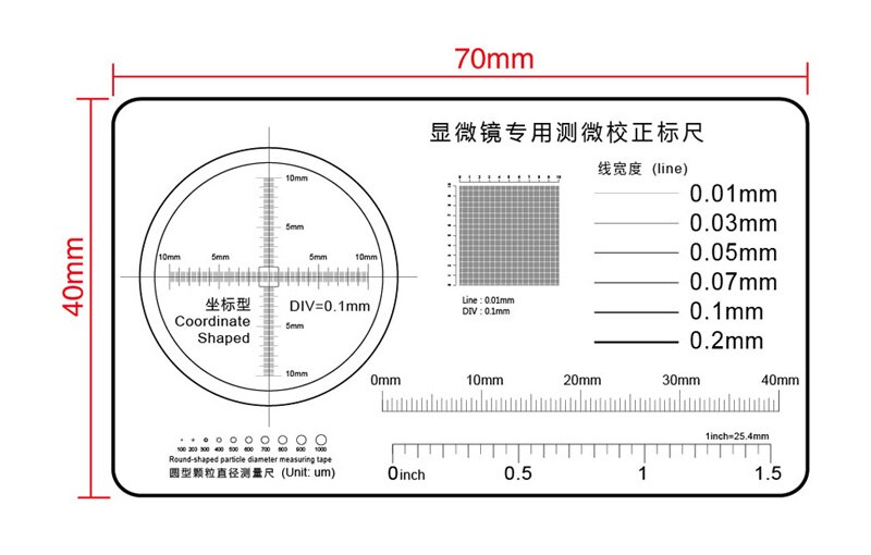 Soft Ruler Microscope Micrometer Calibration Slide Line Width Particle Diameter Measurement Tool High Precision Film Point Gauge: 70x40mm