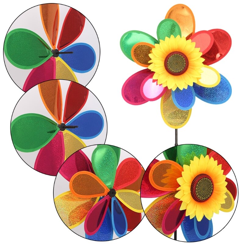 Pailletten Dubbele Laag Zonnebloem Windmolen Wind Spinner Huis Tuin Yard Decoratie