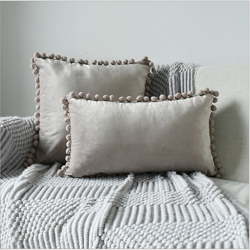 Vihreä sininen harmaa vaaleanpunainen massiivi sametti koriste tyynyliina pehmeä sametti tyynynpäällinen pompom pallo sohvatyynynpäällinen 30 x 50cm