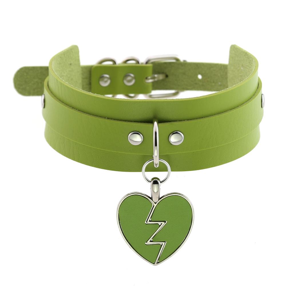 KMVEXO Punk Lightning Heart Gothic PU Leather Buckle Necklace Spike Kawaii Harajaku Chokers Harness Torques Female Jewelry: Green