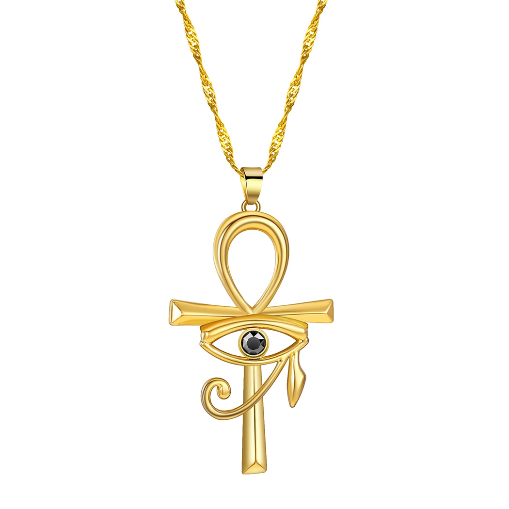 Kinitial ägyptisch Ankh Halskette Gold Farbe böse Auge Anhänger zierlich Kette Halsketten minimalistisch einfach Schmuck Pro Frauen Männer: Gold-farbe