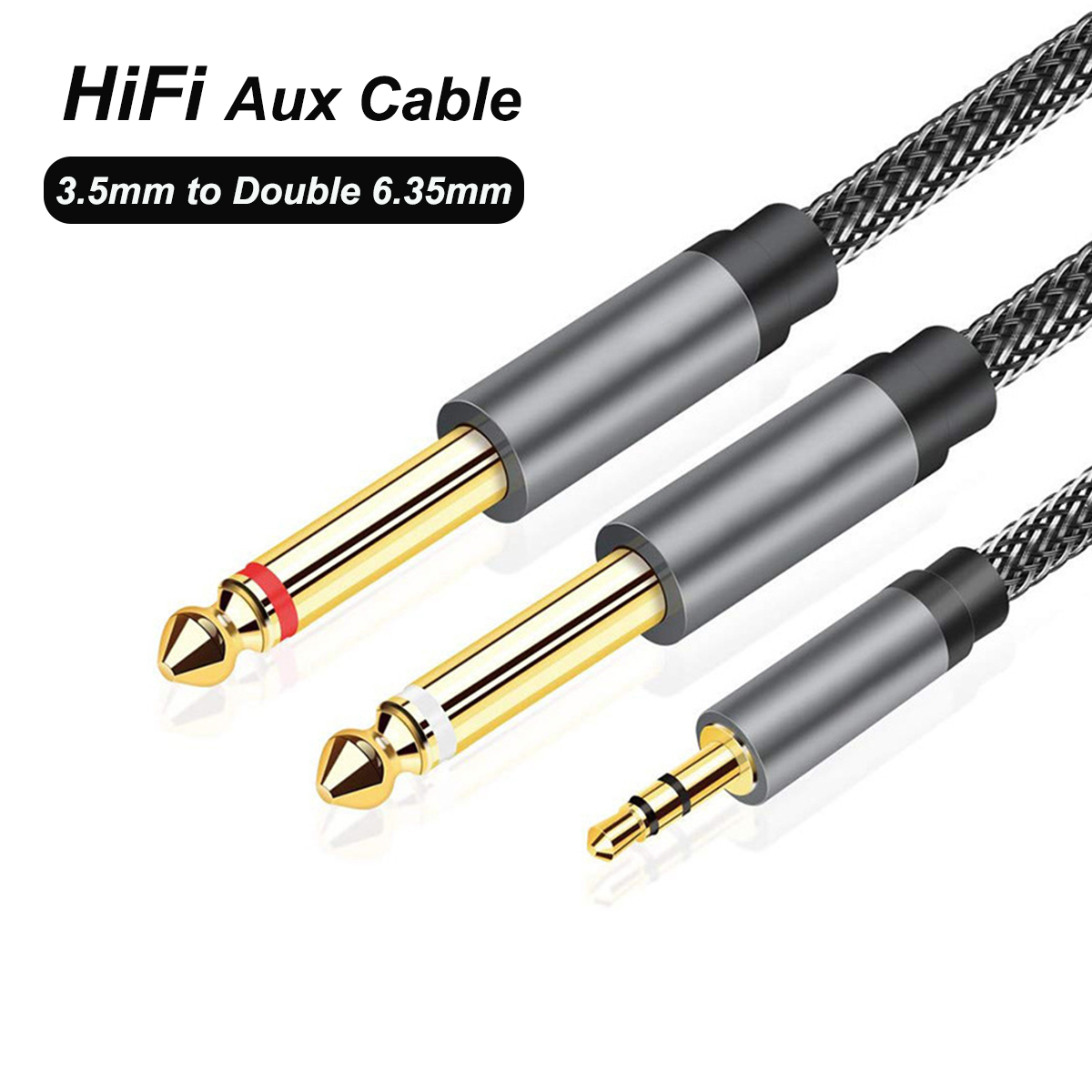 3.5mm to Double 6.35mm TRS Cable AUX Male Mono 6.35 Jack to Stereo 3.5 Jack Audio Cable for Mixer Amplifier 6.35mm Adapter