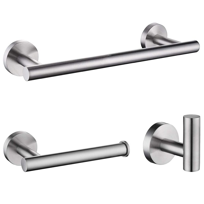 Set van 3 stuks badkamerbeslag roestvrij staal rond wandmontage - inclusief handdoekhouder, toiletrolhouder, badjashanddoekhouder