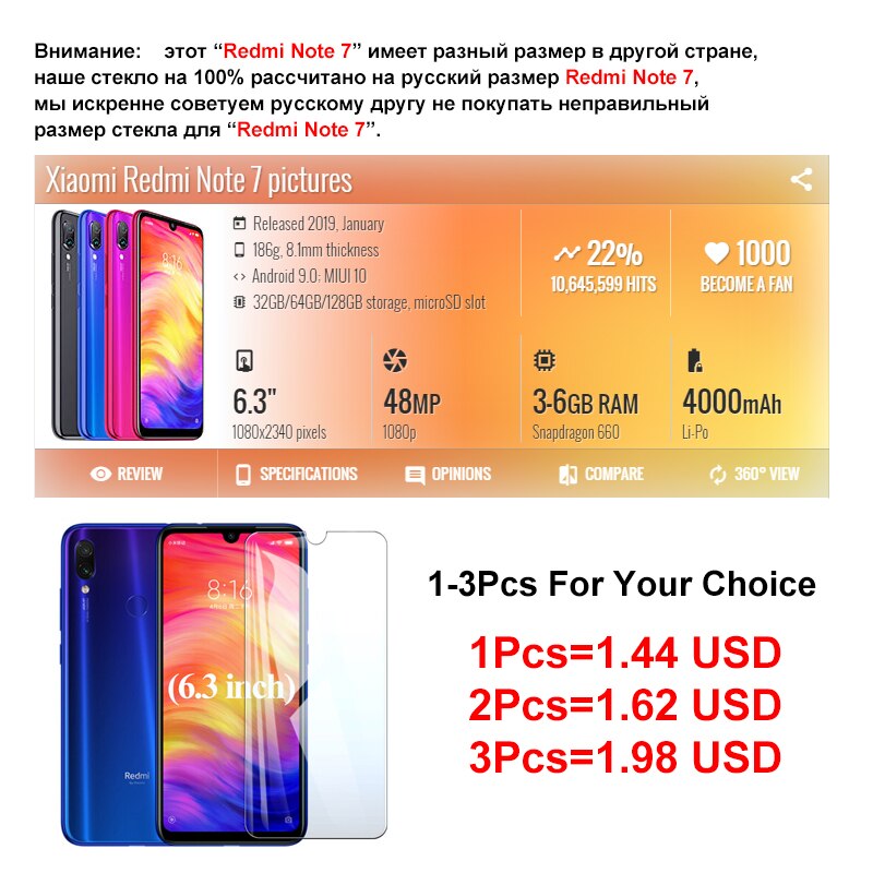 3 pz/lotto vetro protettivo acceso per Xiaomi Redmi Note 7 temperato Xiomi Redme Note7 protezione dello schermo armatura Xaomi rosso Mi non 7 Xiami