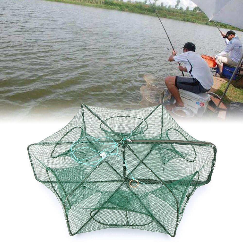 Filet de pêche pliable hexagone 6 trous filet de pêche piège à écrevisses piège à crabe méné appâts filet à mailles pour la pêche à la carpe