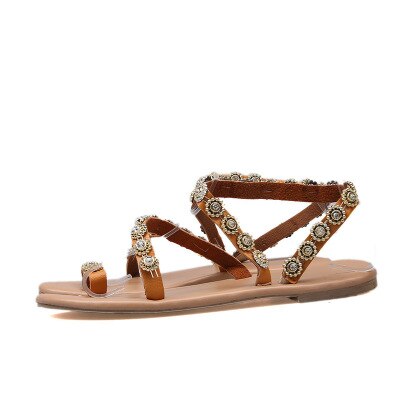 women Sandals plus Size shoes woman Flat Rhinestone Handmade Women's Sandals Set Toe Casual Shoes: gold / 43