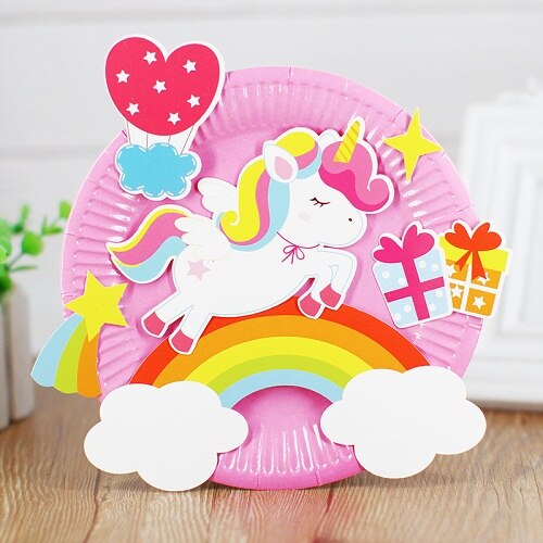 Dysk do papieru malowanie przedszkole pakiet materiałów płyta naklejki malowanie Puzzle dla dzieci kreatywne ręcznie dzieci papier do majsterkowania płyty: Unicorn