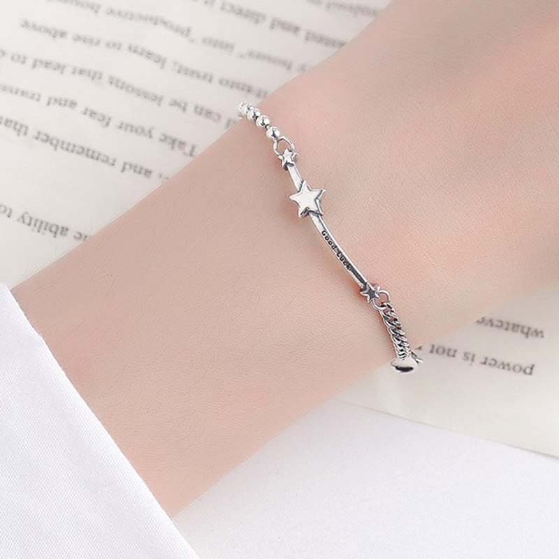 Foxanry 925 argent Sterling étoiles chanceux Bracelets pour femme Vintage pentagramme anglais lettre pendentif fête bijoux: Default Title