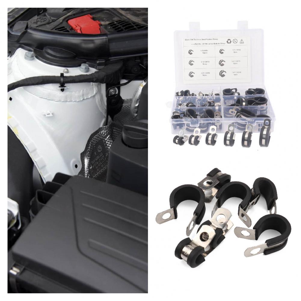 Oil-proof Stainless Steel R-Shaped Cable Clamps Kit In 6 Sizes for Automotive