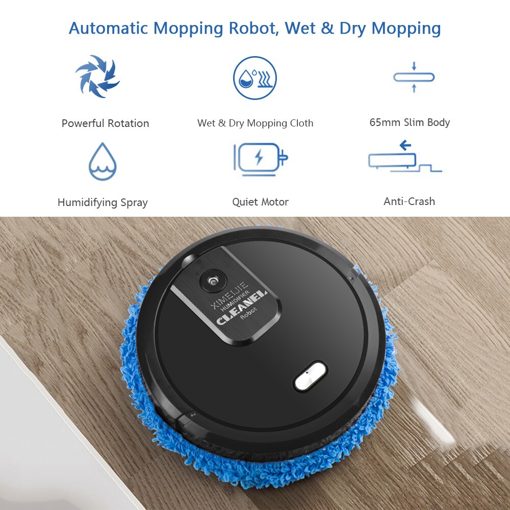 Mopping Robot Cleaner Spray Type Humidifying Wet & Dry Mopping Automatic Cleaning Anti-crash 1500mAh Rechargeable Robots Cleaner