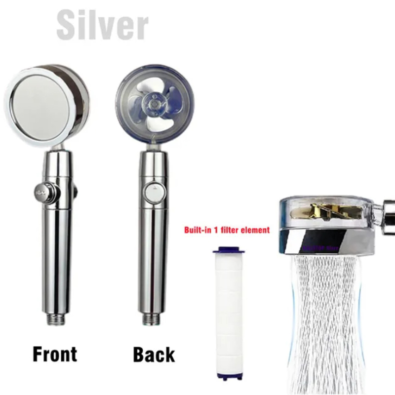 Pommeau de douche avec ventilateur Turbo, Rotation à 360 degrés, haute pression, économie d'eau, Spray réglable, filtres, accessoires de salle de bains