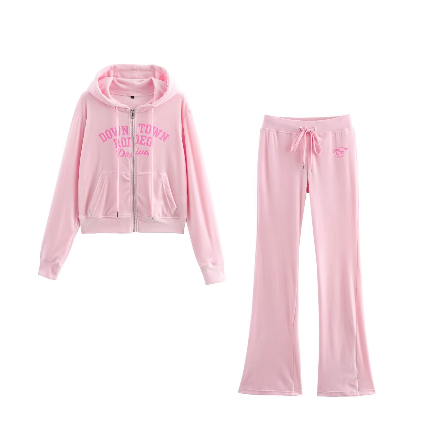 Trafzr pink sæt dame todelt afslappet sød vintage langærmet hættetrøje sæt efterår dame sæt  y2k outfit sæt: S / Beige
