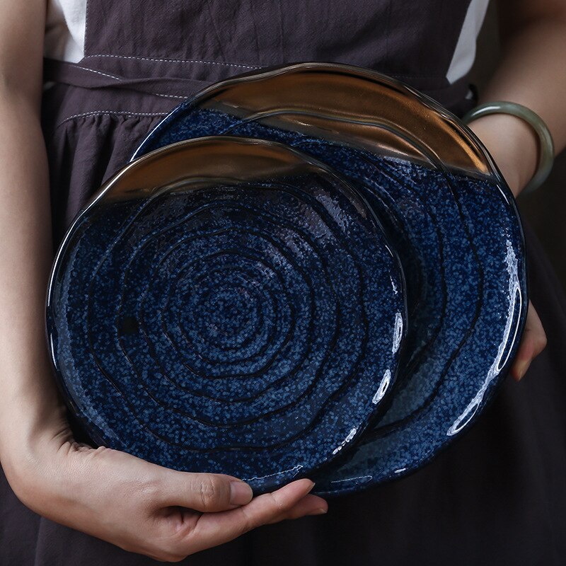 Keramische Platen Ronde Gerechten Diepe Blauw Japanse Stijl Servies Steak Plaat Keramische Schotel Plaat Ondiepe Plaat