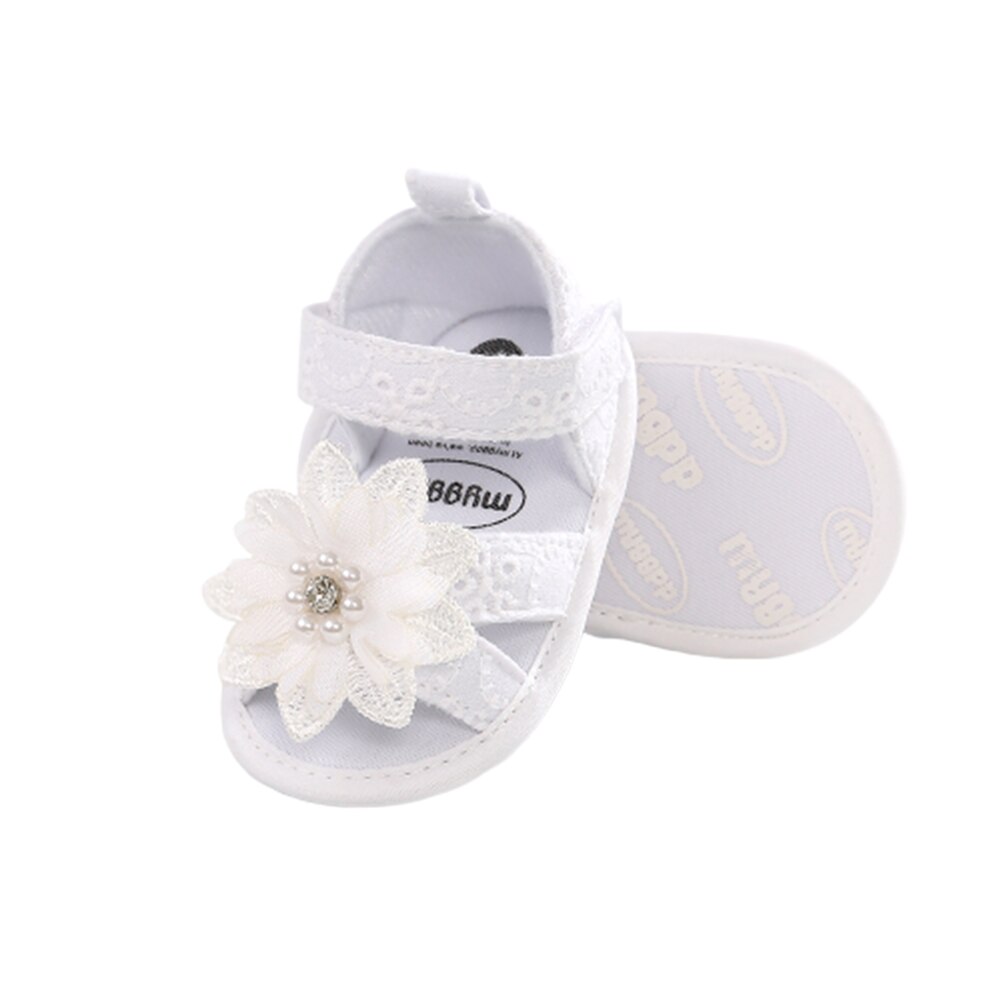 Pudcoco Toddler Baby Girls Lace Beads Floral Summer Sandal Cotton Princess Shoes Mary Jane Shoes Soft Sole