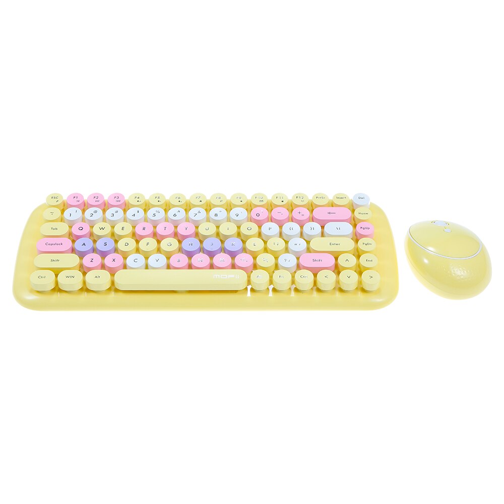 Mofii CANDY Keyboard Mouse Combo Wireless 2.4G Mixed Color 84 Key Mini Keyboard Mouse Set with Circular Punk Key Caps: Yellow