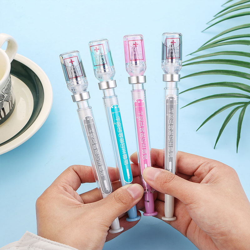 12pcs Syringe Gel Pen Simulation Eliminates Injection Syringe Shape Ballpoint Pen Black Signature Pen Simulation Vaccine Pens
