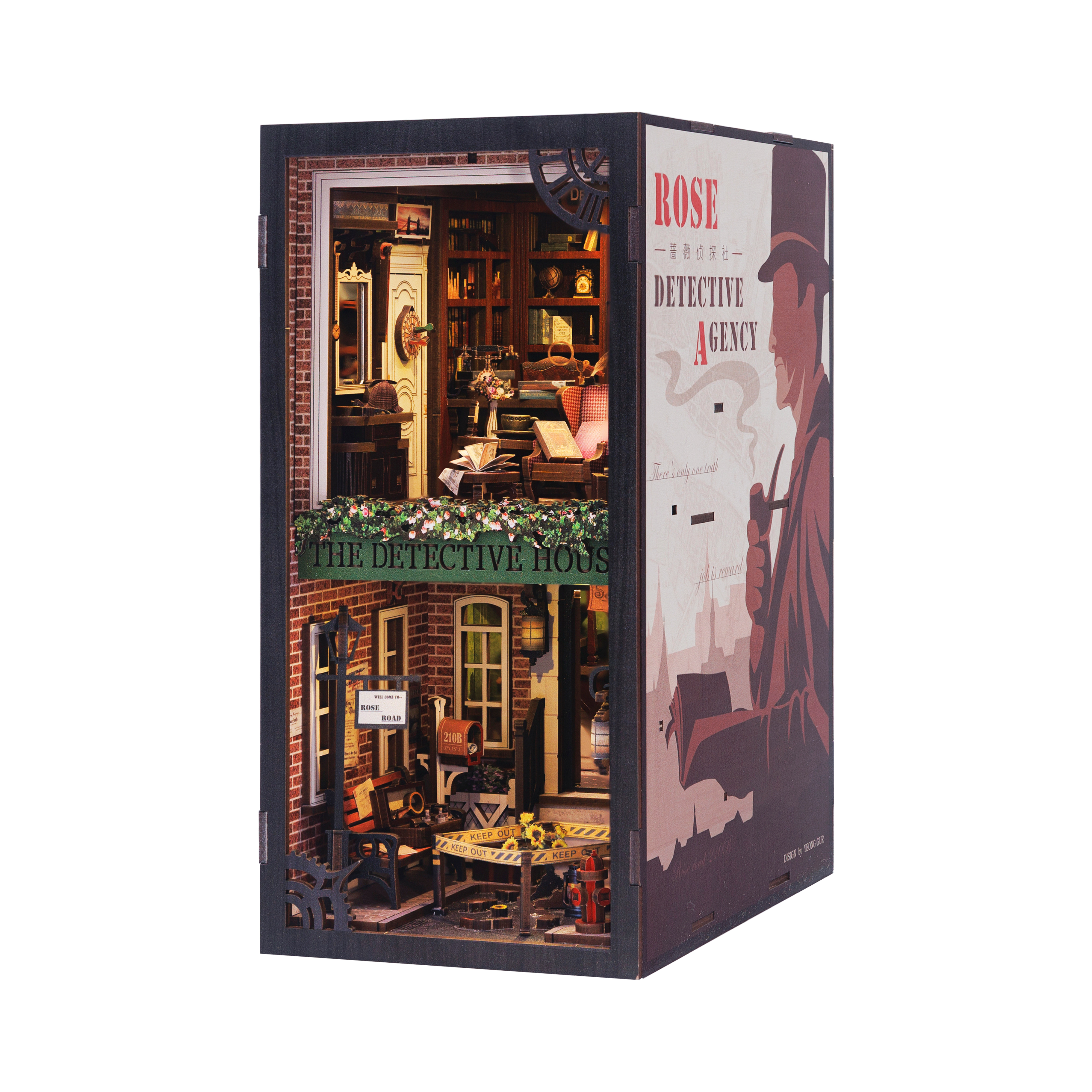 CUTEBEE Book Nook 3D Puzzle Miniature Doll House Kit With Touch Light Dust Cover DIY Booknook Toy Rose Detective Agency: Default Title
