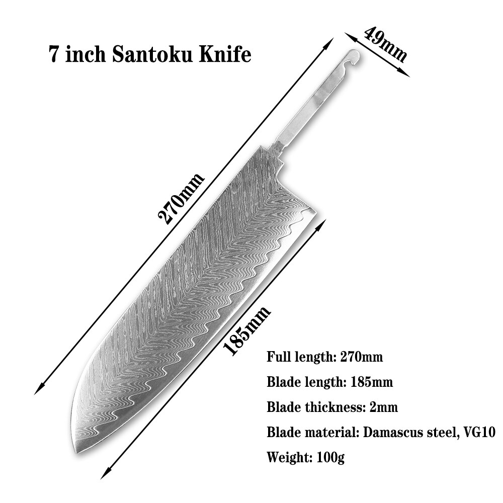Sharp DIY chef Santoku knife blank VG10 Damascus steel blade material semi-finished knife embryo Japanese style Meat cleaver: G