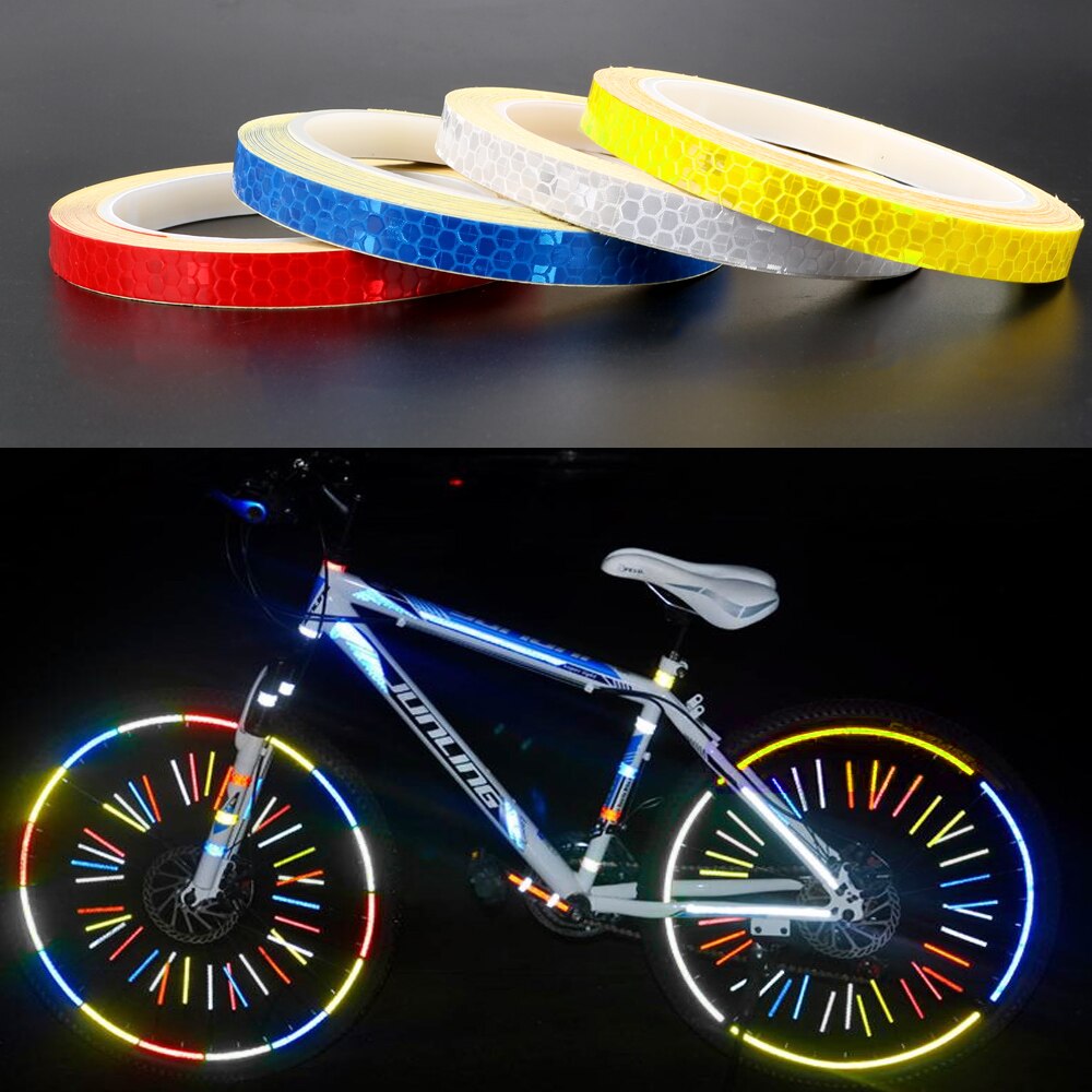 FORAUTO 1cm*8m Car Reflective Stickers Warning Tape Bike Sticker Reflective Strip Bicycle Wheel Reflective Tape Decals