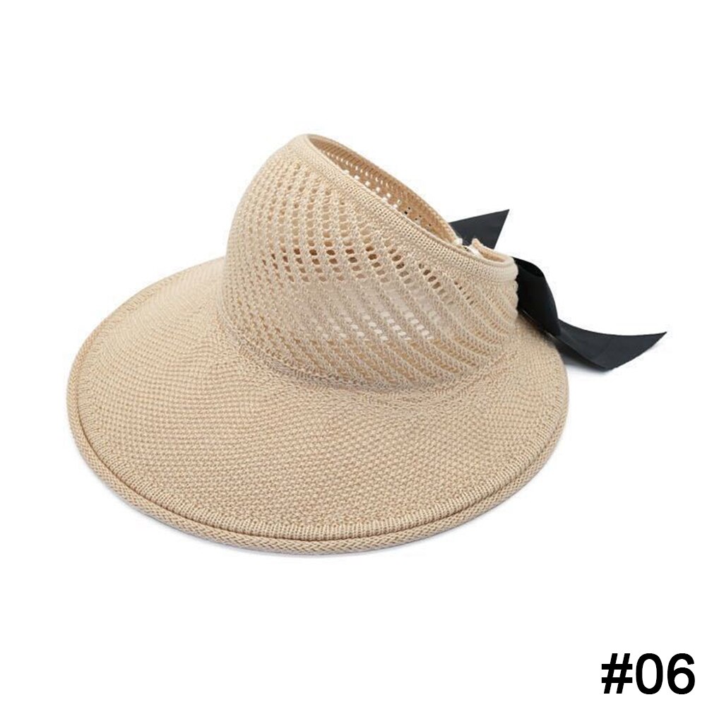 Summer Female Sun Hats Big Brim Classic Bowknot Foldable Straw Hat Casual Outdoor Beach Cap For Women UV Protected Hat: Beige