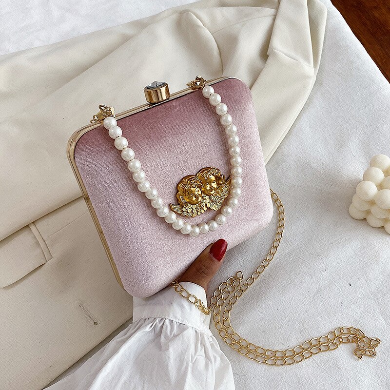 Vrouwelijke Fluwelen Parel Handtas Vintage Velours Avondtasje Wedding Party Bruid Clutch Velours Tas Purse