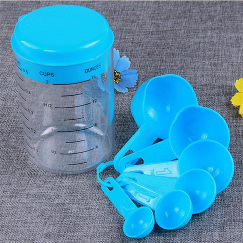 7Pcs/set Plastic Measuring Cups And Measuring Spoons Set With Scale Tea Coffee Utensil Baking Tools Bakeware Kitchen Supplies