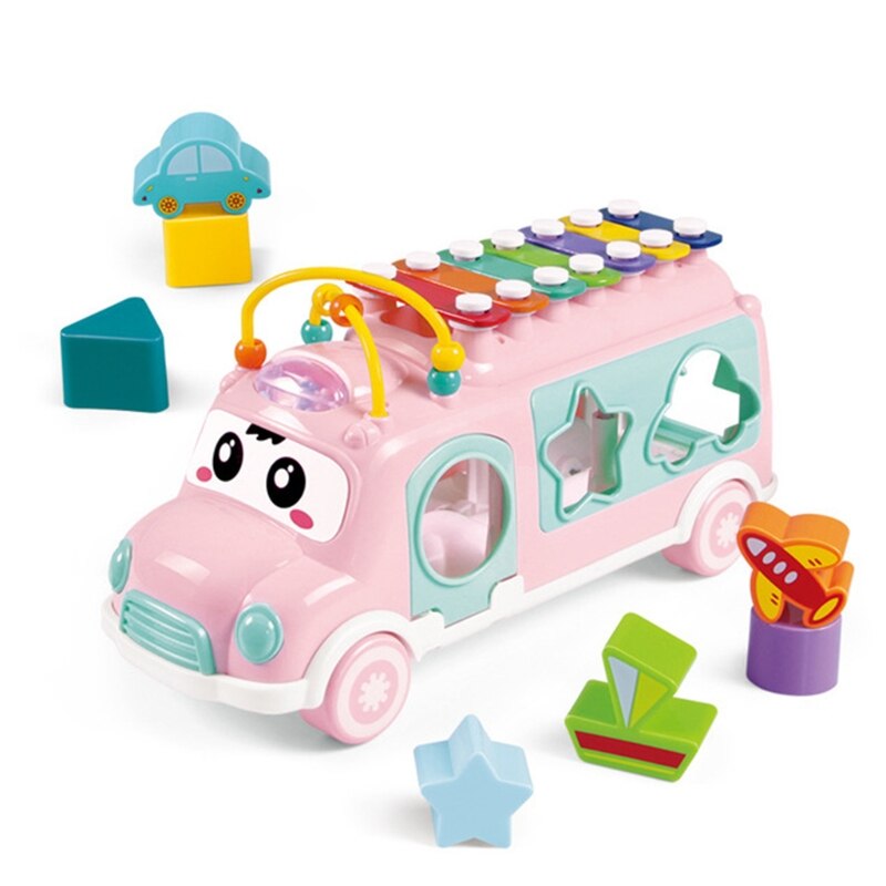 School Bus Toy Xylophone Baby Toys with Shape Sorter Educational Toys: Pink
