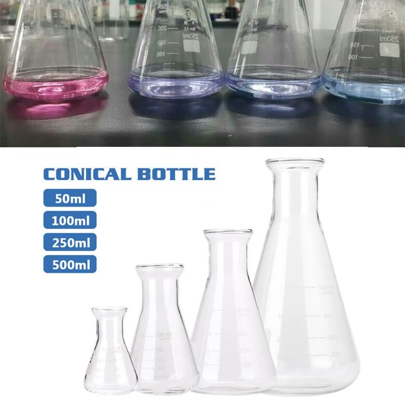 Matraz cónico transparente de laboratorio, frasco de plástico de Ciencia de plástico, cristalería de seguridad, material de laboratorio de investigación escolar