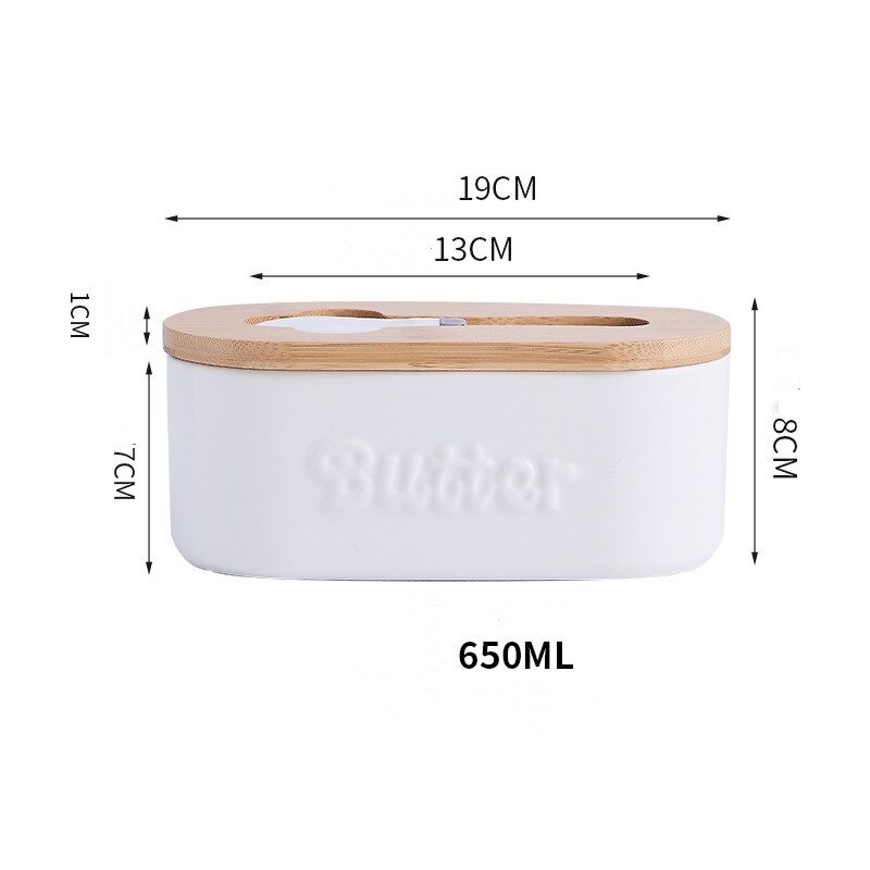 Nordic Butter Sealing Box Ceramic Butter Plate with Wood Lid and Knife Cheese Storage Tray Butter Dish Container Box: Type6 650ml