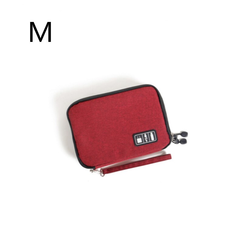 Travel Storage Bag for USB Data Cable Earphone Wire Pen Power Bank Digital Gadget Devices Kit Case iPad Protective Organizer: wine red-m