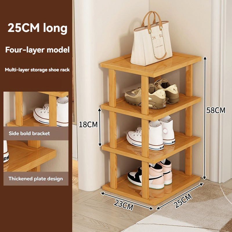 Zapatero sencillo para uso doméstico, almacenamiento de bambú en la entrada, sala de alquiler que ahorra espacio, dormitorio, cabina de zapatos estrecha multicapa: Multicolor